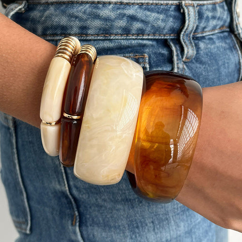 Amber Marbled Acrylic Bangle — bracelet, view 2