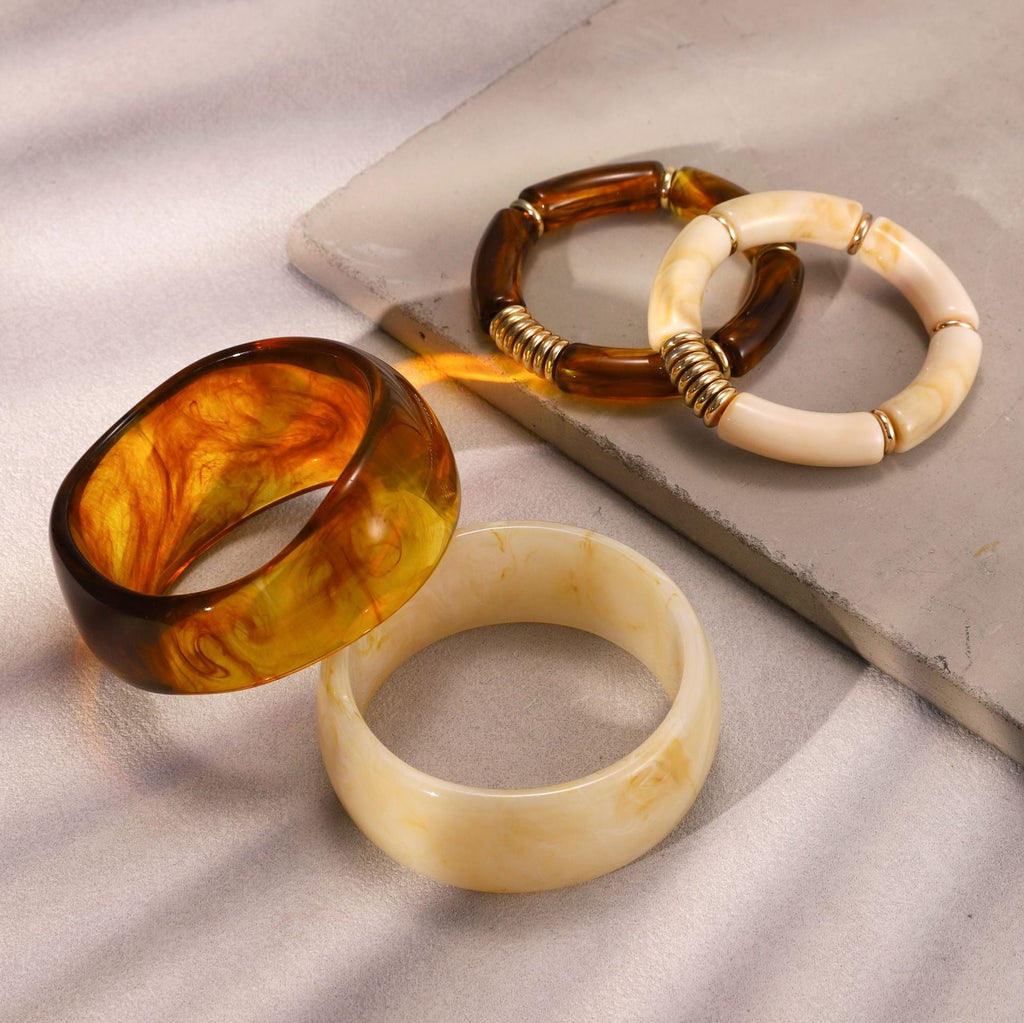 Amber Marbled Acrylic Bangle — bracelet, view 4