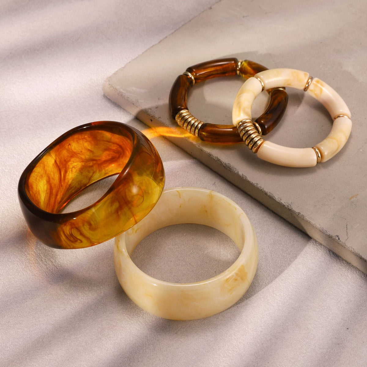 Amber Marbled Acrylic Bangle — bracelet, view 4