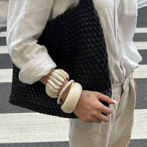 Cream Marble Resin Stretch Bracelet — bracelet, view 2