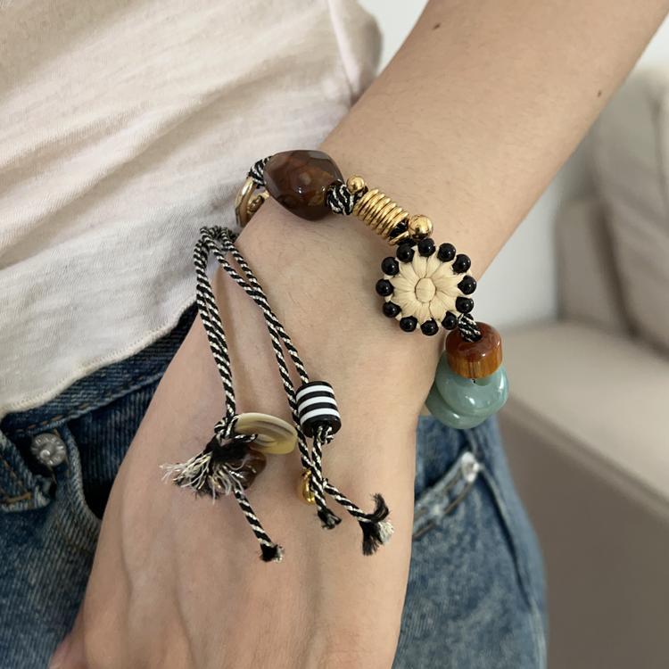 Mixed Bead Braided Bracelet — black bracelet, view 2