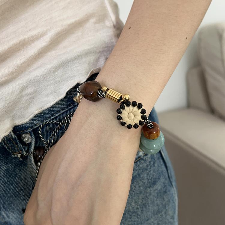Mixed Bead Braided Bracelet — black bracelet, view 4