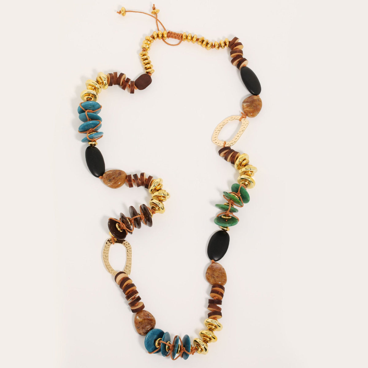 Khaki Color-Block Beaded Necklace — khaki necklace, view 2