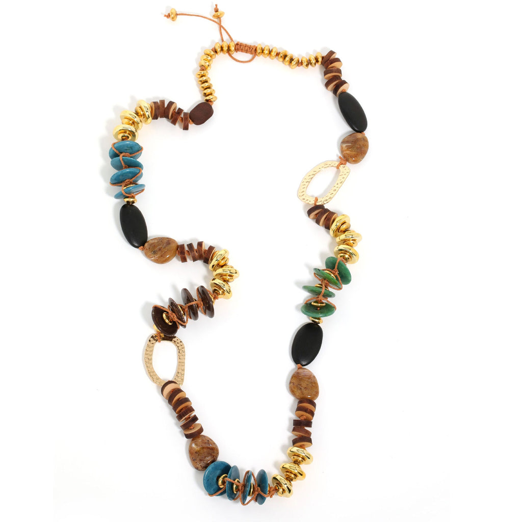 Khaki Color-Block Beaded Necklace — khaki necklace, view 3