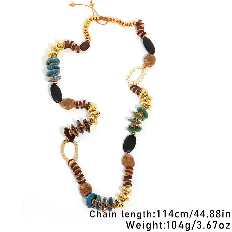 Khaki Color-Block Beaded Necklace — khaki necklace, view 4