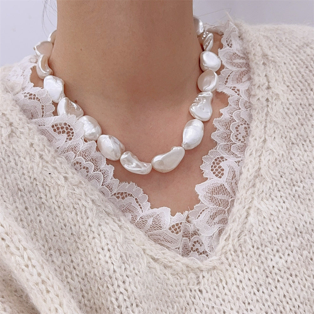 Irregular Baroque Pearl Choker — beige necklace, view 4