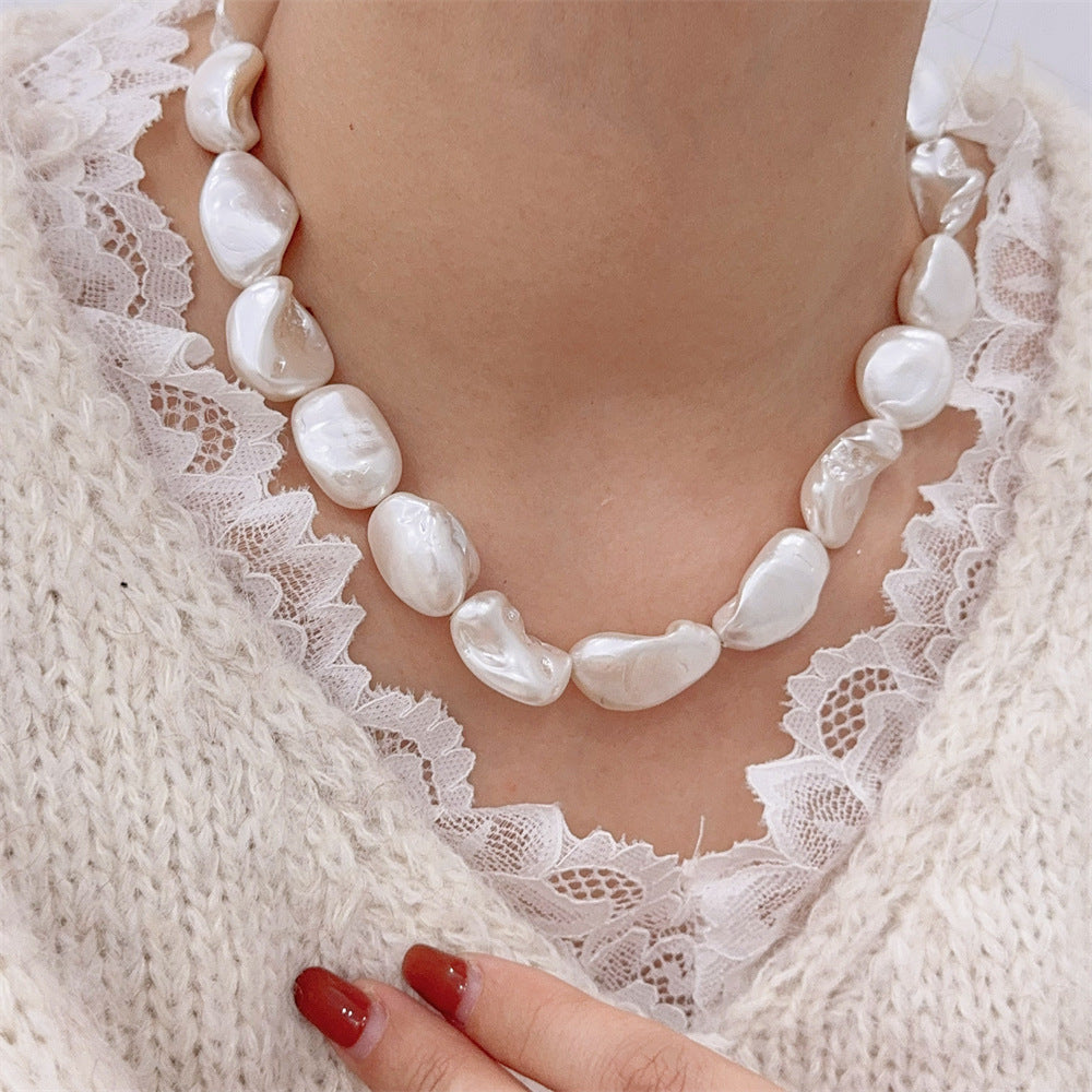 Irregular Baroque Pearl Choker — beige necklace, view 5