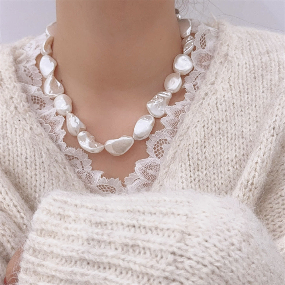 Irregular Baroque Pearl Choker — beige necklace, view 6