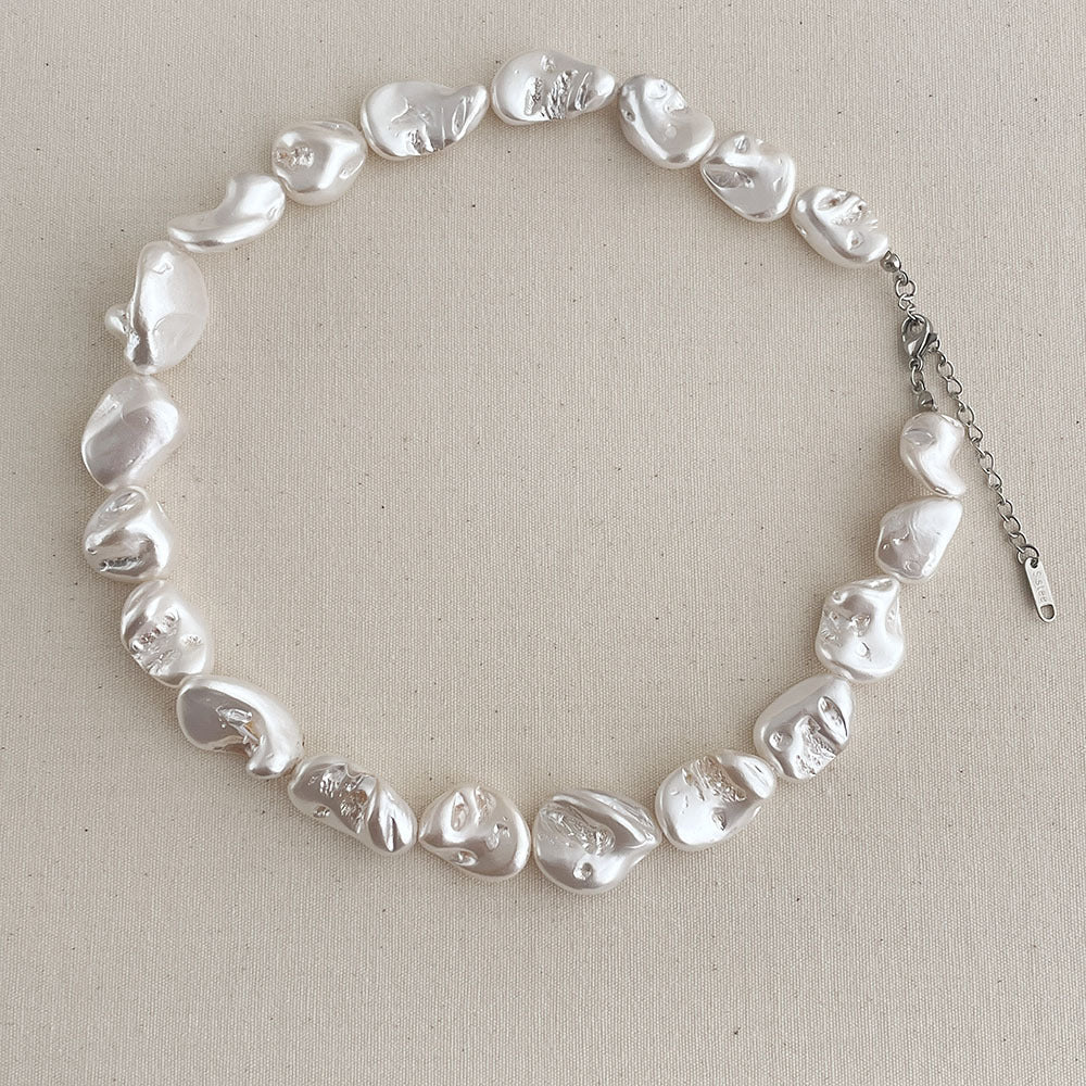 Irregular Baroque Pearl Choker — beige necklace, view 9
