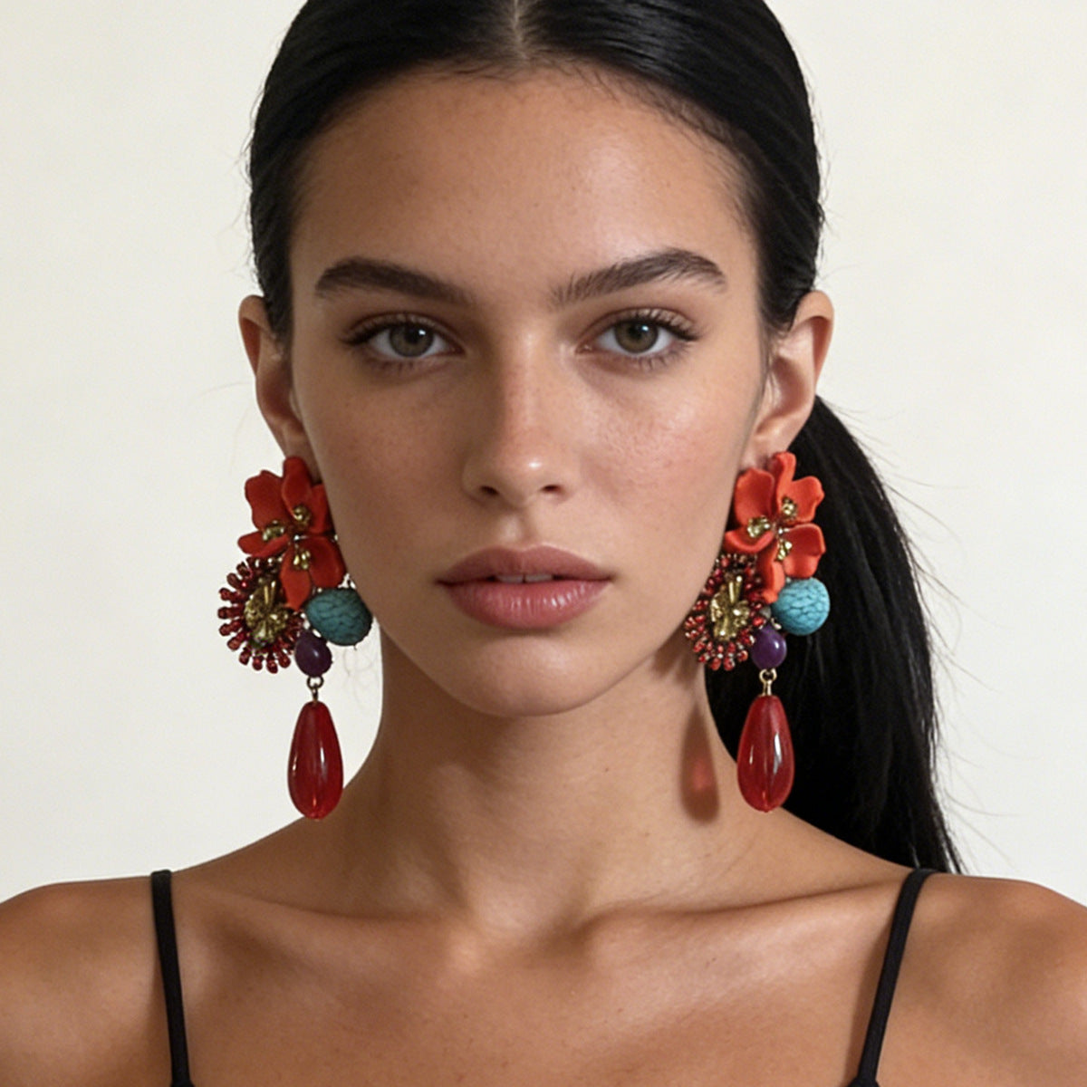 Resin Flower Teardrop Drop Earrings — earrings, view 2