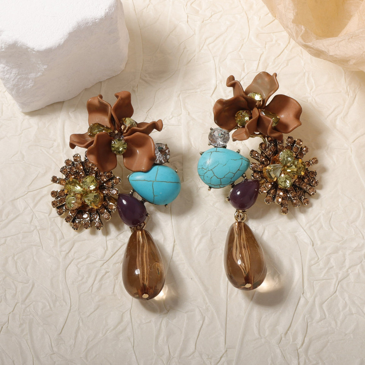 Resin Flower Teardrop Drop Earrings — earrings, view 6