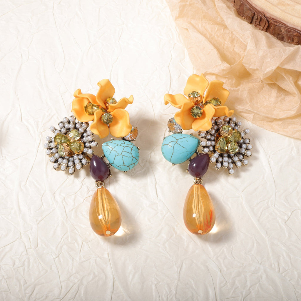 Resin Flower Teardrop Drop Earrings — earrings, view 8