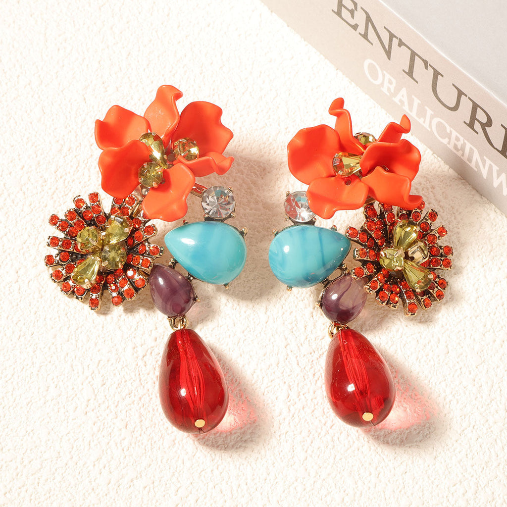 Resin Flower Teardrop Drop Earrings — earrings, view 9