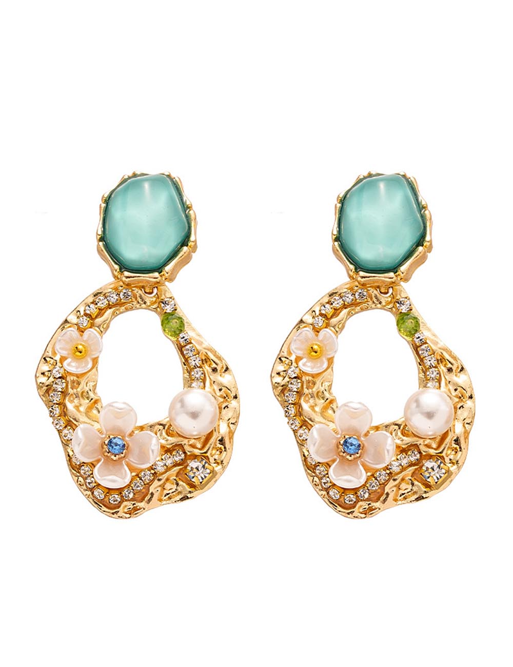 Aqua Acrylic Rhinestone Stud Earrings — gold earrings