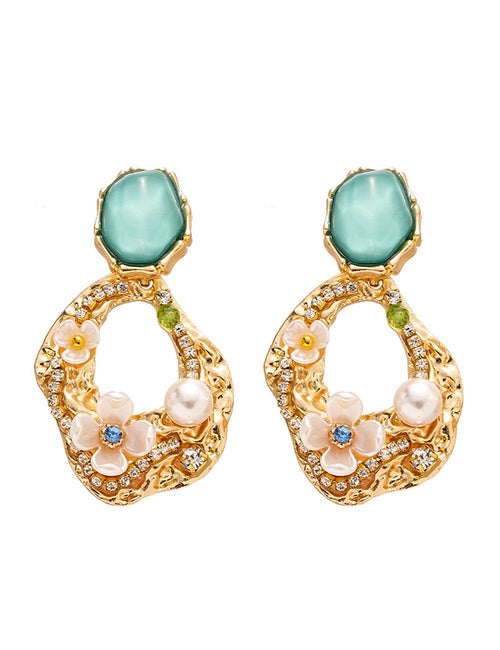 Aqua Acrylic Rhinestone Stud Earrings — gold earrings