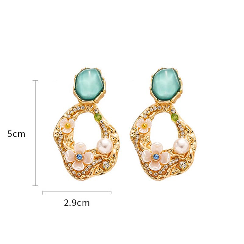 Aqua Acrylic Rhinestone Stud Earrings — gold earrings, view 7