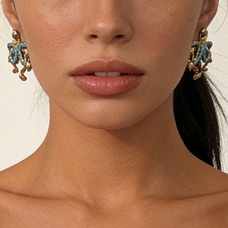 Exaggerated Octopus Stud Earrings — gold earrings, view 3