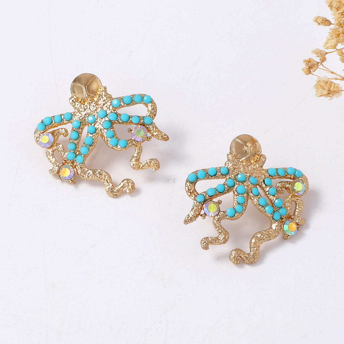 Exaggerated Octopus Stud Earrings — gold earrings, view 4