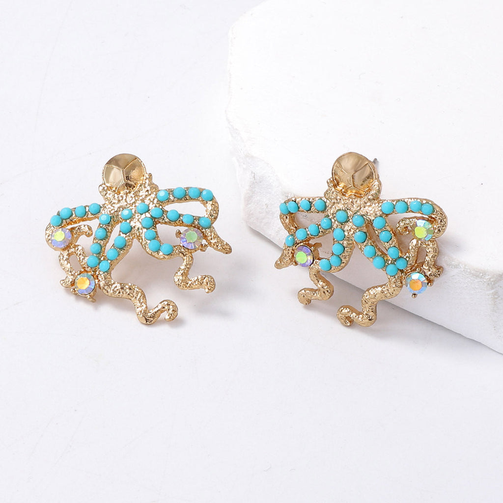 Exaggerated Octopus Stud Earrings — gold earrings, view 5