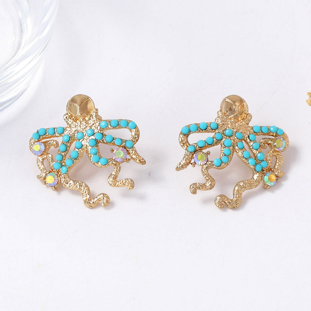 Exaggerated Octopus Stud Earrings — gold earrings, view 7