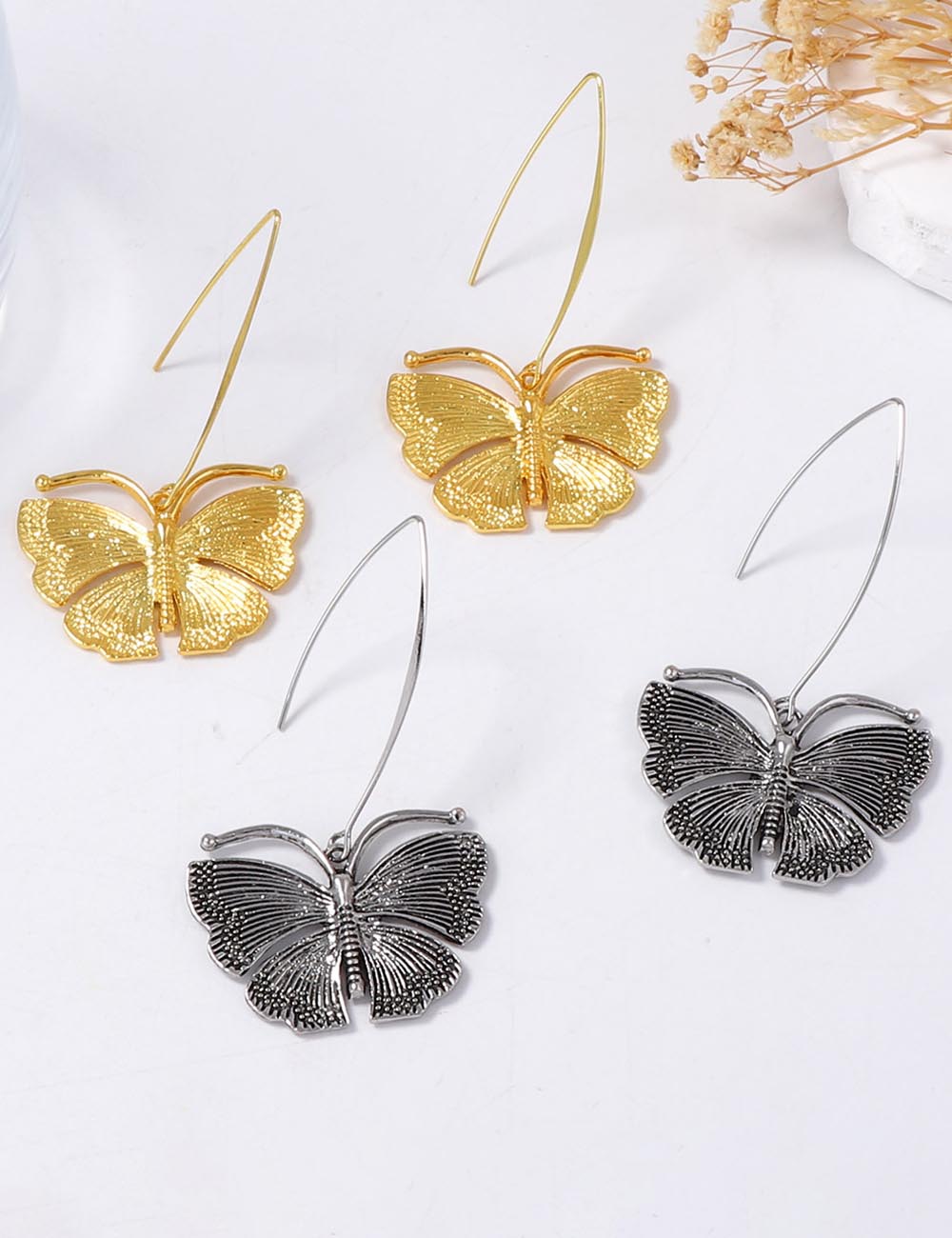 Textured Butterfly Drop Earrings — earrings, view 2