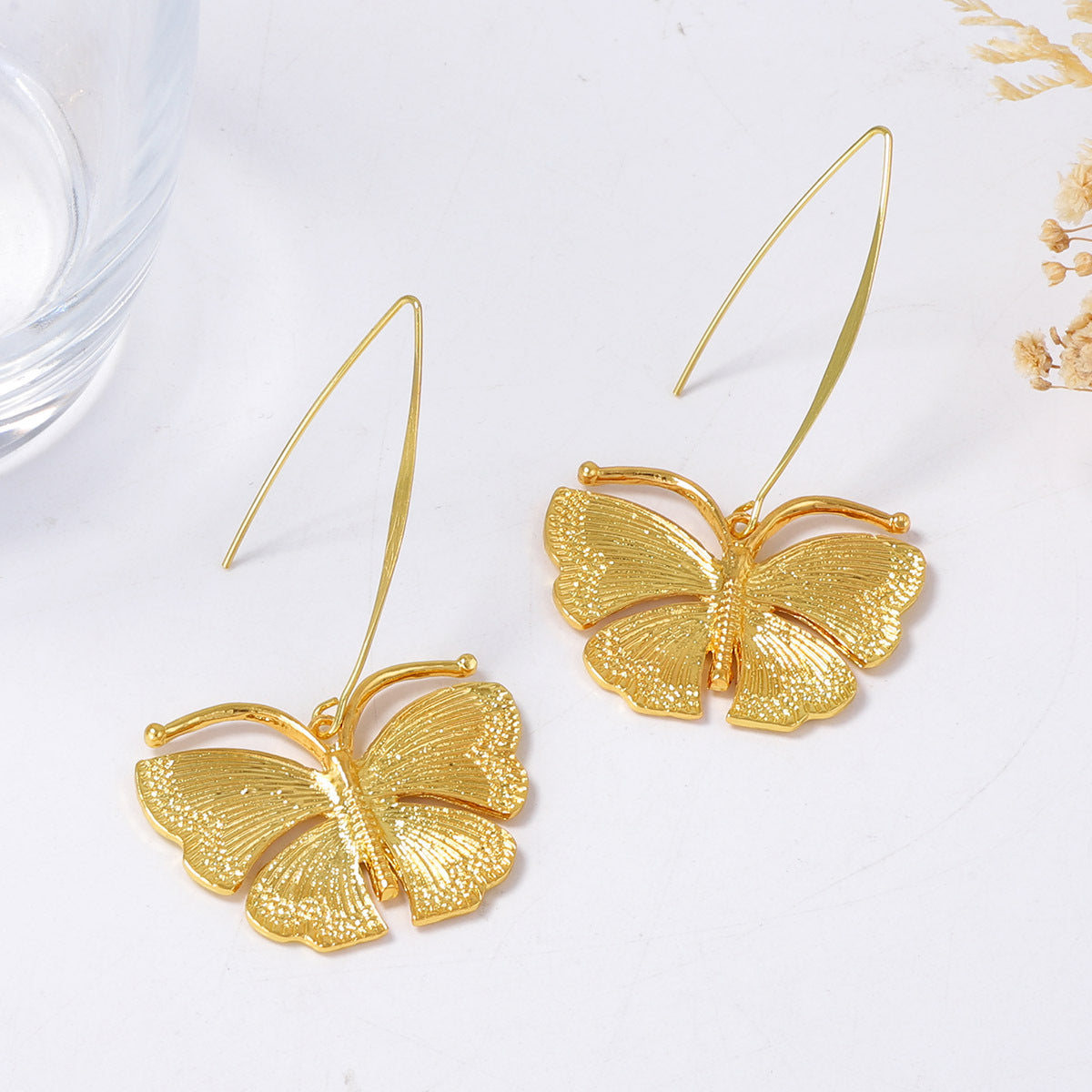 Textured Butterfly Drop Earrings — earrings, view 4