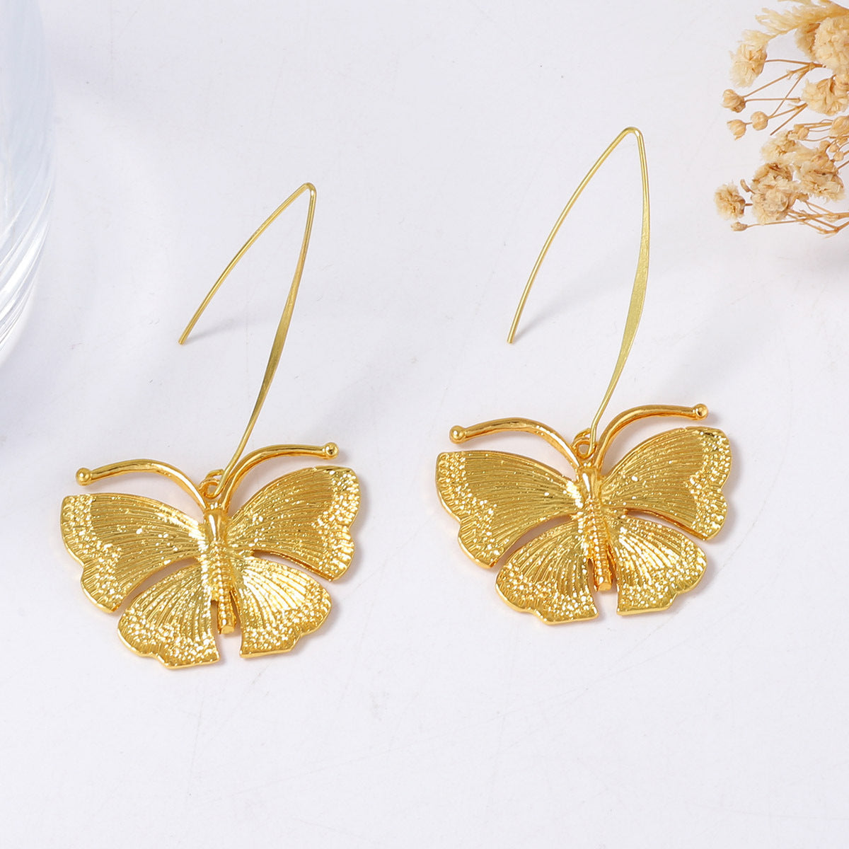 Textured Butterfly Drop Earrings — earrings, view 5
