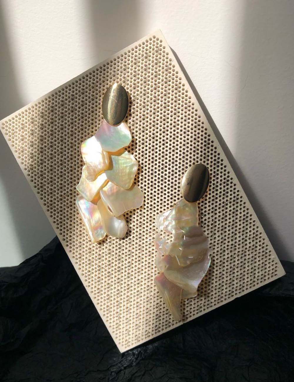 Iridescent Shell Cascade Stud Earrings — shell earrings