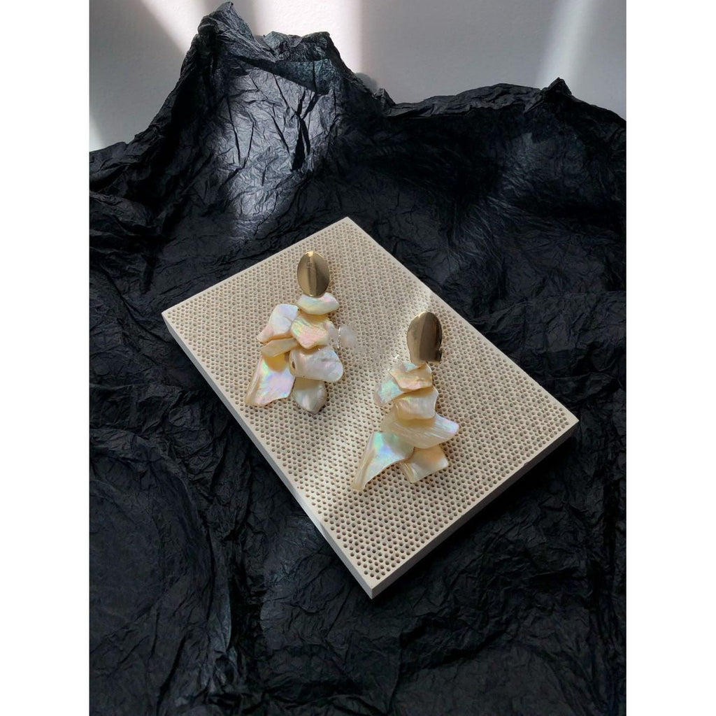 Iridescent Shell Cascade Stud Earrings — shell earrings, view 2