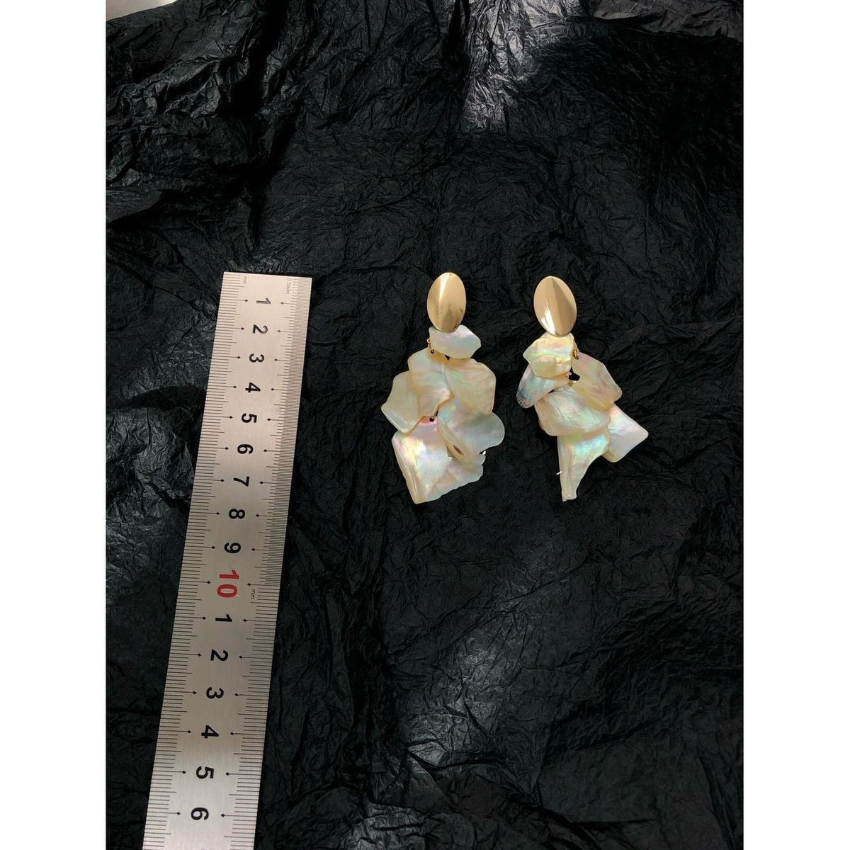 Iridescent Shell Cascade Stud Earrings — shell earrings, view 4