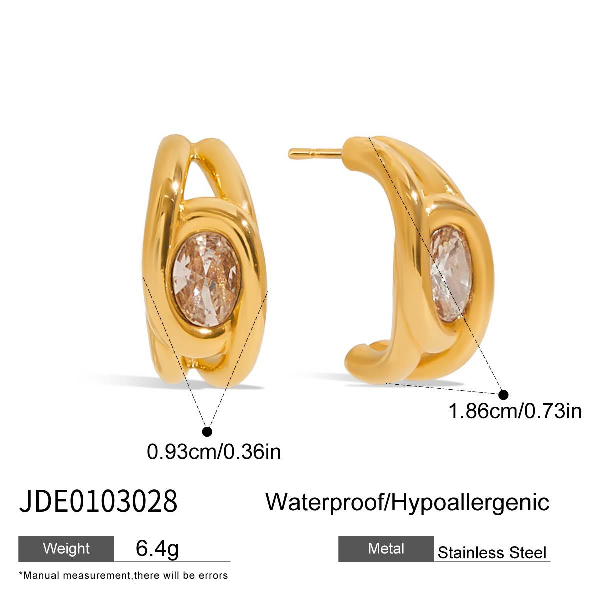 Cubic Zirconia C-Shaped Stud Earrings — gold earrings, view 9