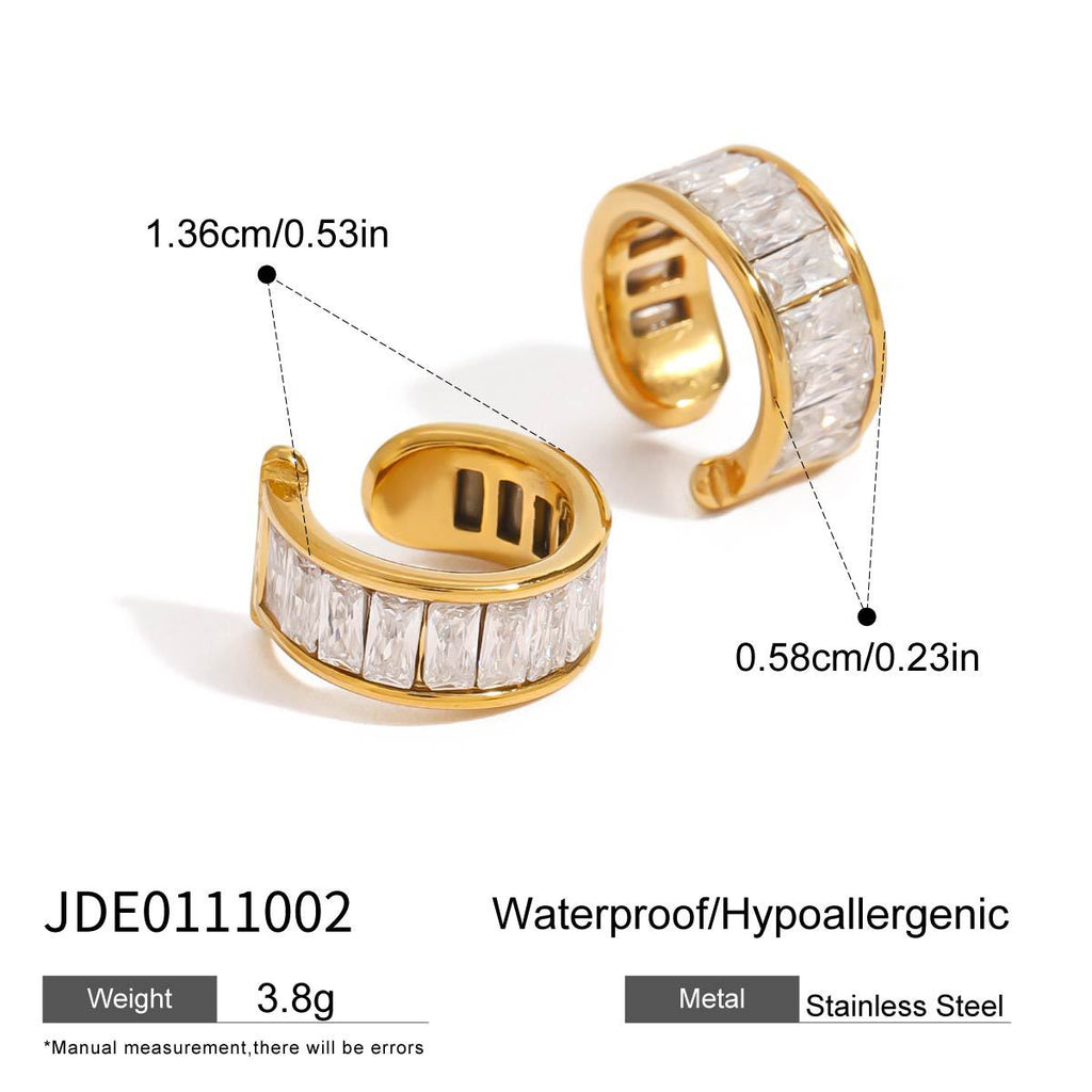 Cubic Zirconia C-Shaped Stud Earrings — gold earrings, view 11