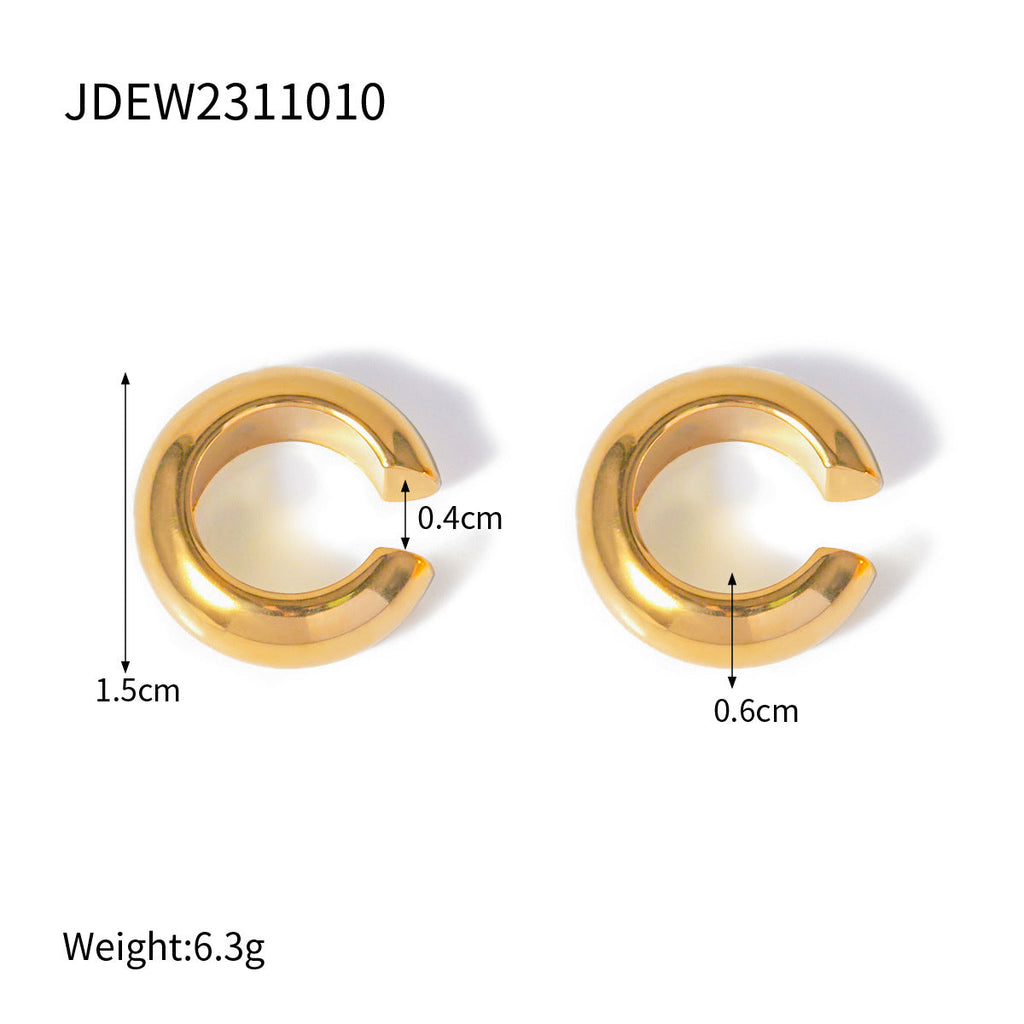 Cubic Zirconia C-Shaped Stud Earrings — gold earrings, view 12