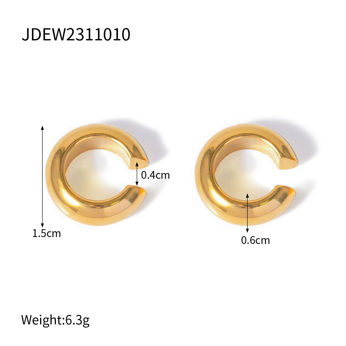 Cubic Zirconia C-Shaped Stud Earrings — gold earrings, view 12