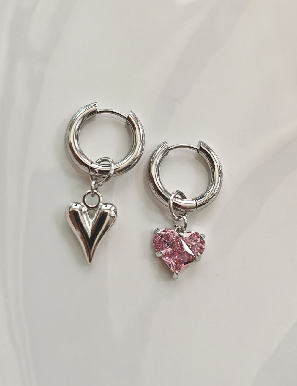 Heart Pendant Dangle Hoop Earrings — earrings, view 2