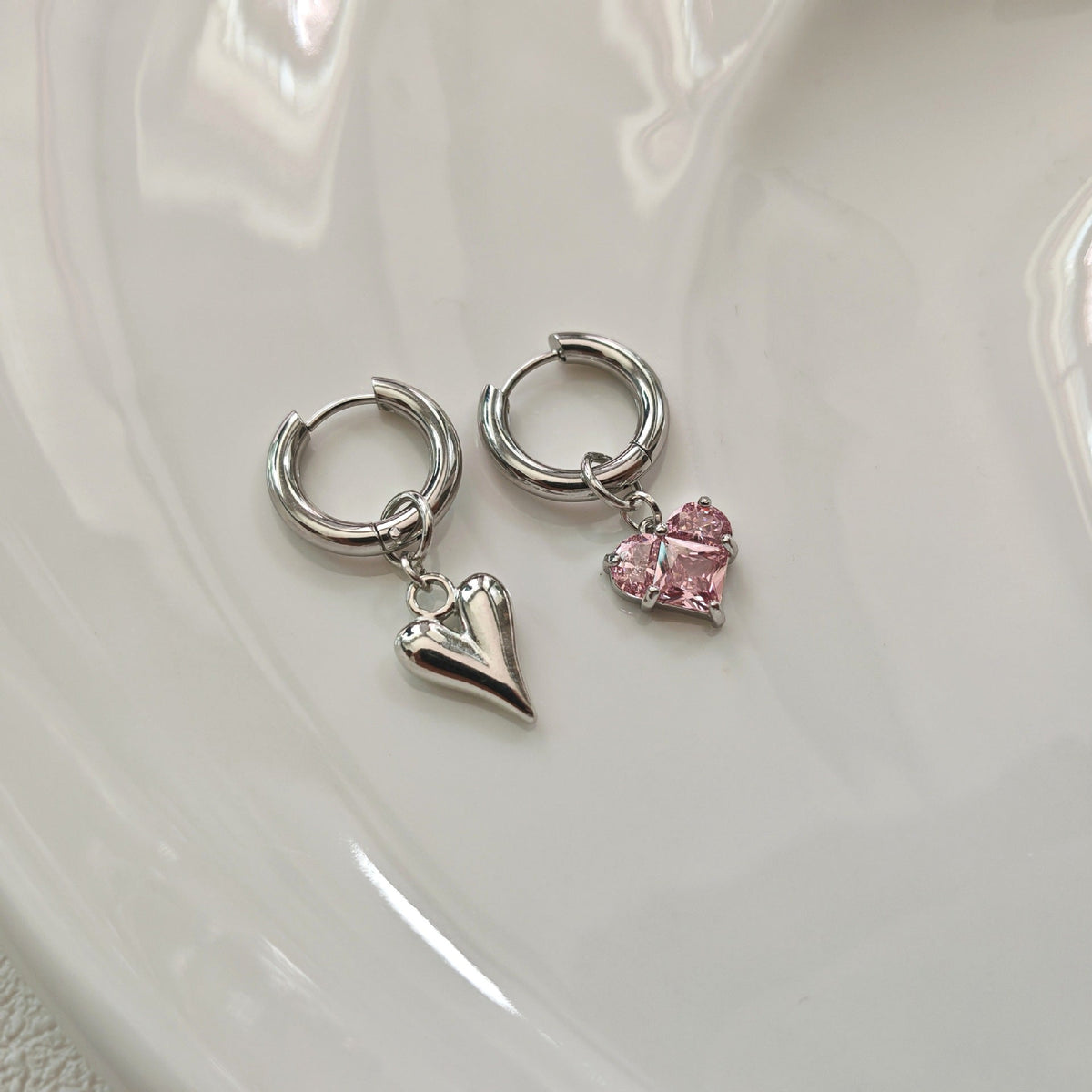 Heart Pendant Dangle Hoop Earrings — earrings, view 3