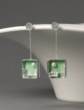 Pearl Square Pendant Drop Earrings — green earrings