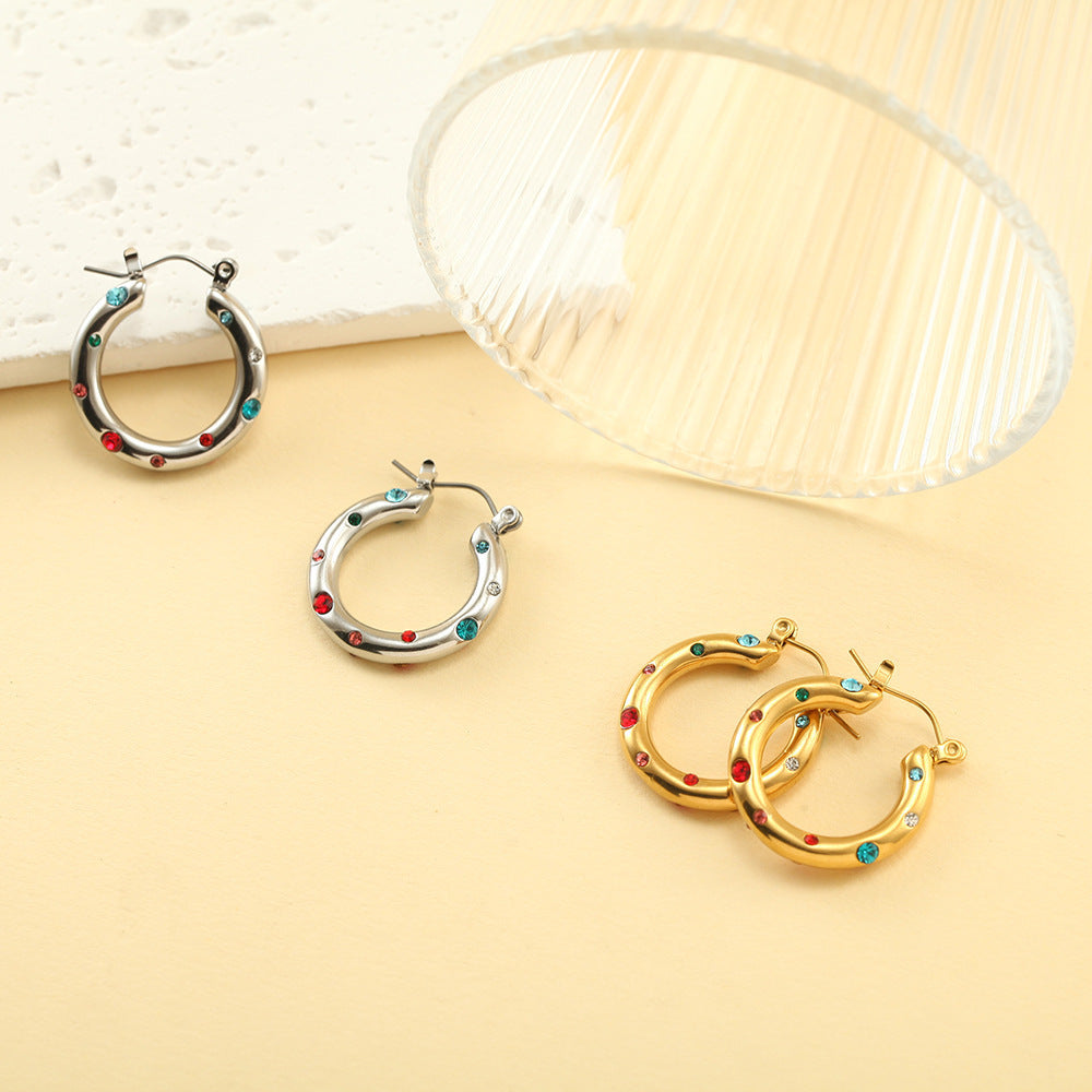 Rhinestone Pearl Chunky Hoop Earrings — earrings, view 3