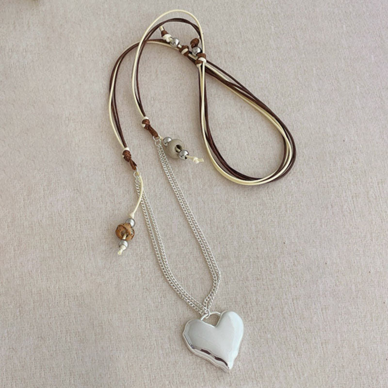 Rope Braided Heart Necklace — silver necklace, view 3