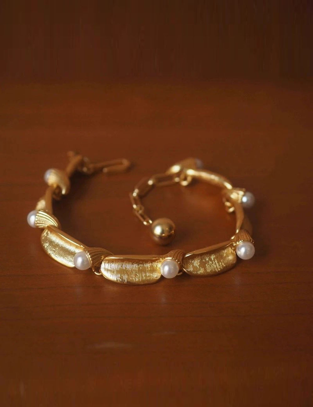 Pearl-Adorned Copper Bracelet — gold bracelet