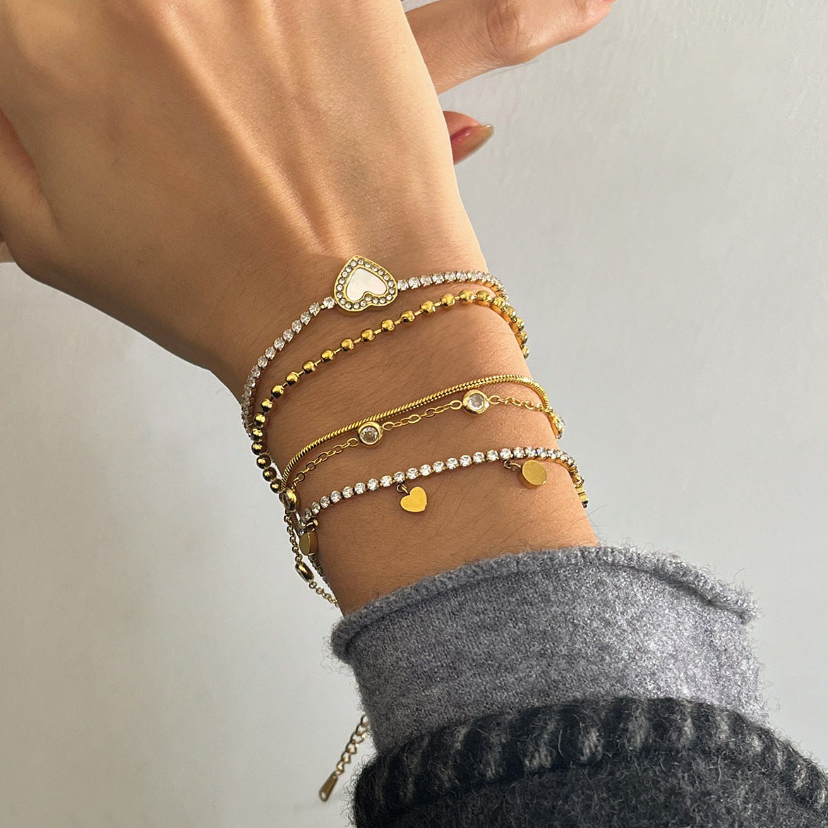 Zirconia Charm Layering Bracelet — bracelet, view 2