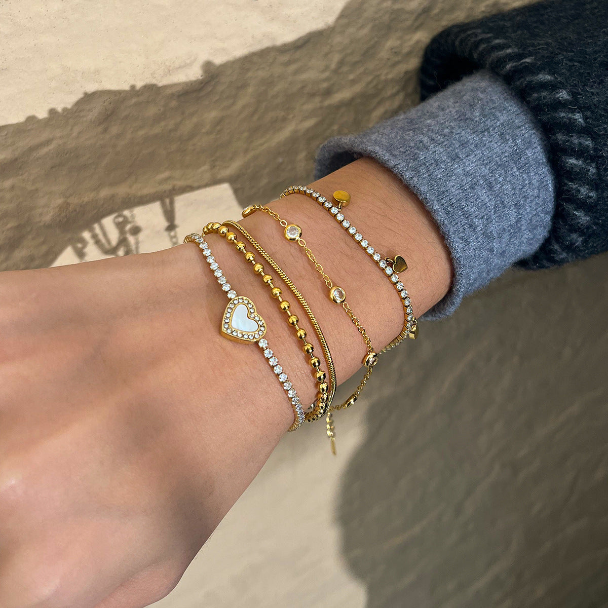 Zirconia Charm Layering Bracelet — bracelet, view 3