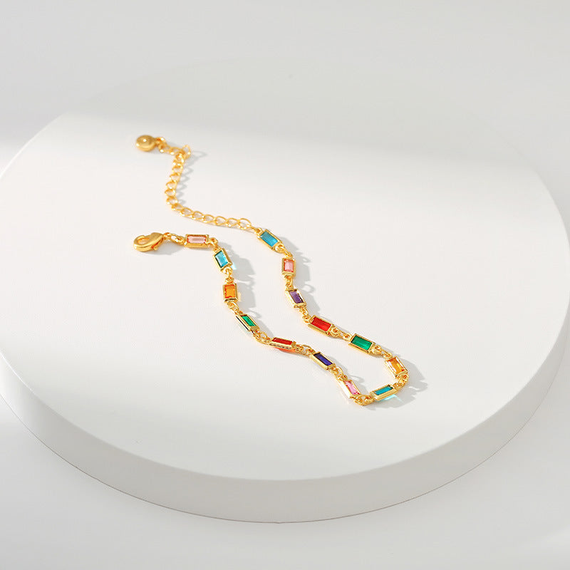 Multi-Colour Gold Chain Bracelet — colorful bracelet, view 4