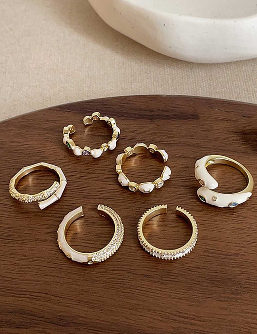 Enamel Bamboo Rhinestone Ring — ring