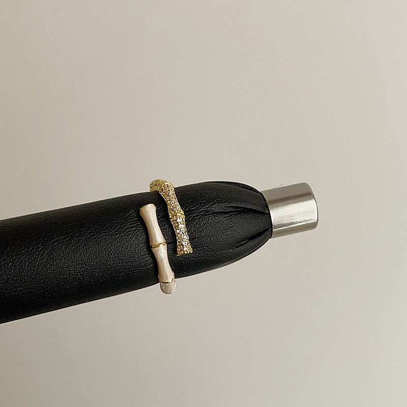 Enamel Bamboo Rhinestone Ring — ring, view 4