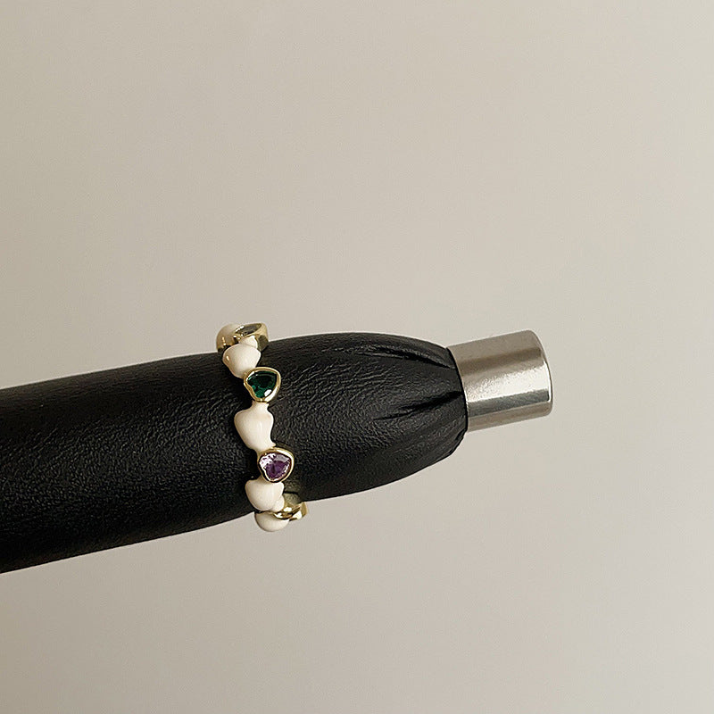 Enamel Bamboo Rhinestone Ring — ring, view 5