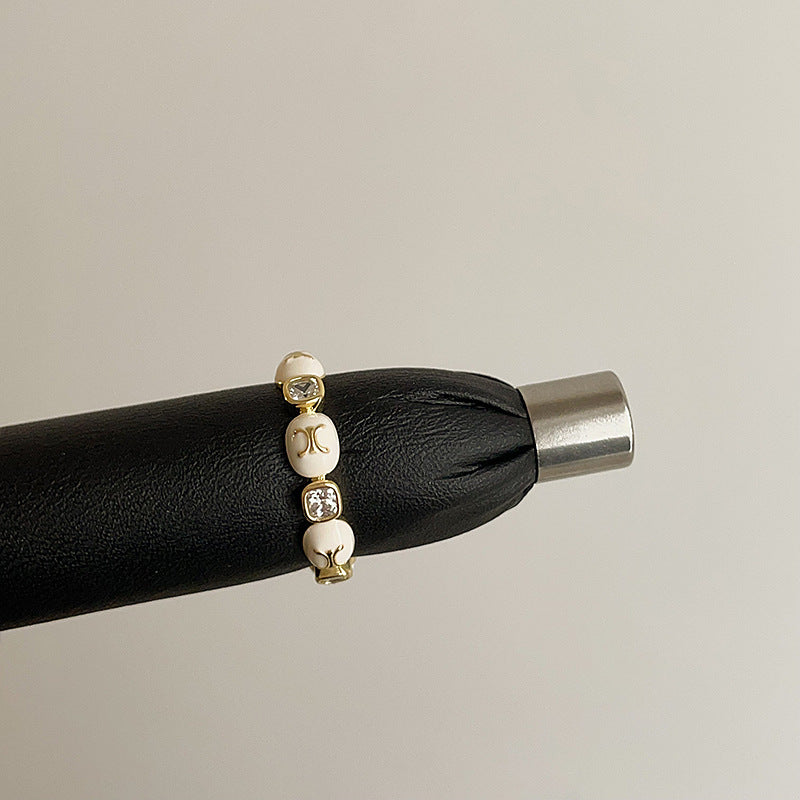Enamel Bamboo Rhinestone Ring — ring, view 6