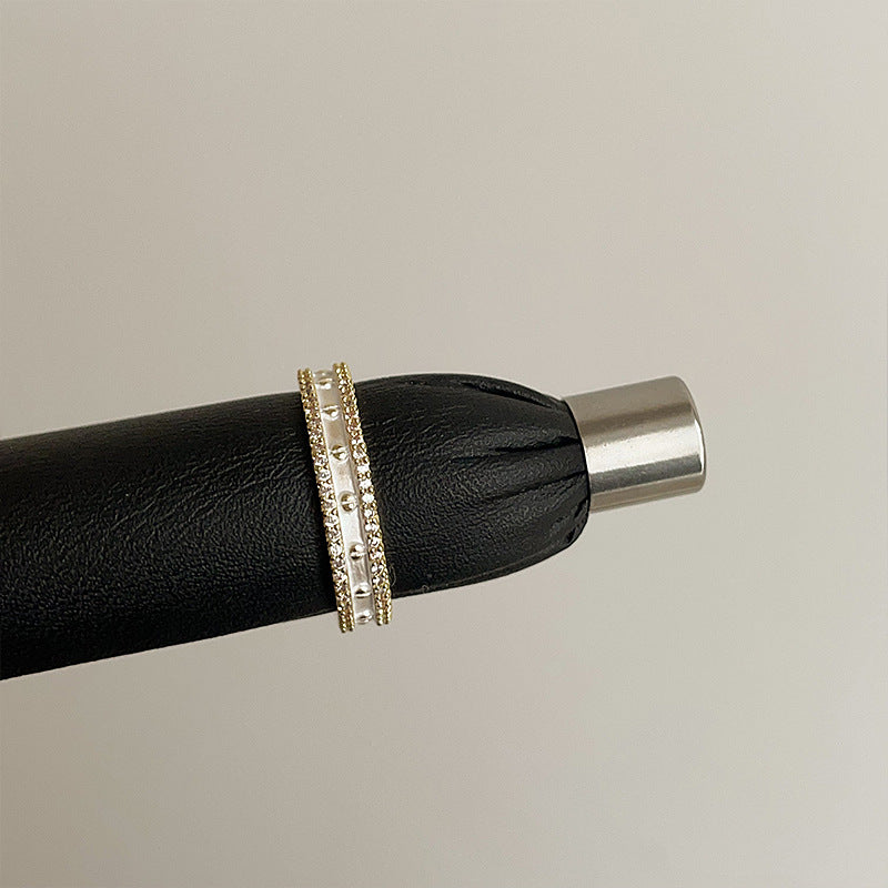 Enamel Bamboo Rhinestone Ring — ring, view 7