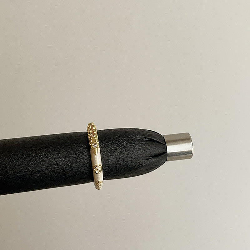 Enamel Bamboo Rhinestone Ring — ring, view 8