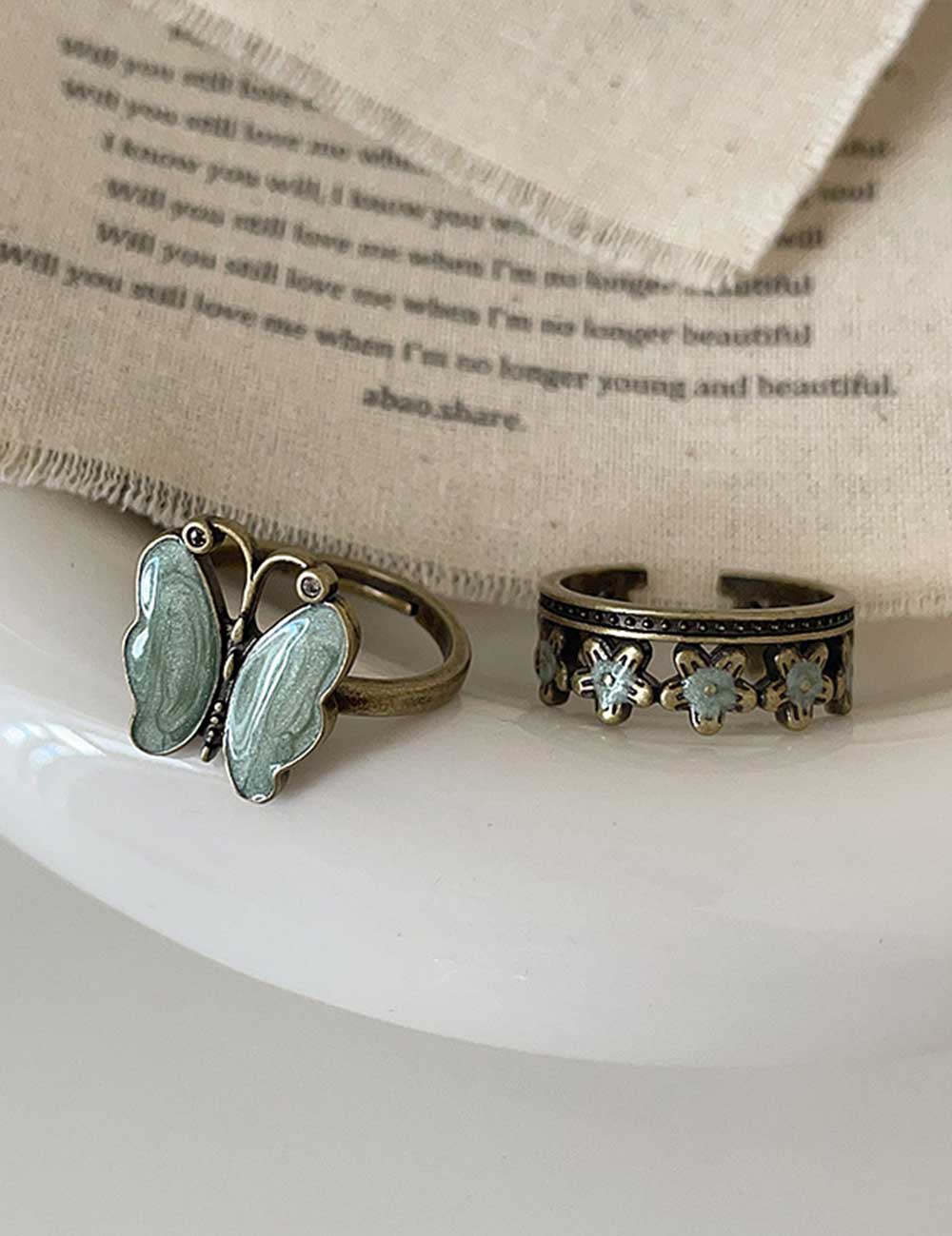 Enamel Butterfly Flower Ring — ring